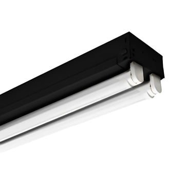 4 ft. LED Ready Strip Fixture - Double Lamp - Non-Shunted Socket - Double Ended Power - Damp Rated - Black Finish - UL Listed - LED T8 Tube Light Not Included